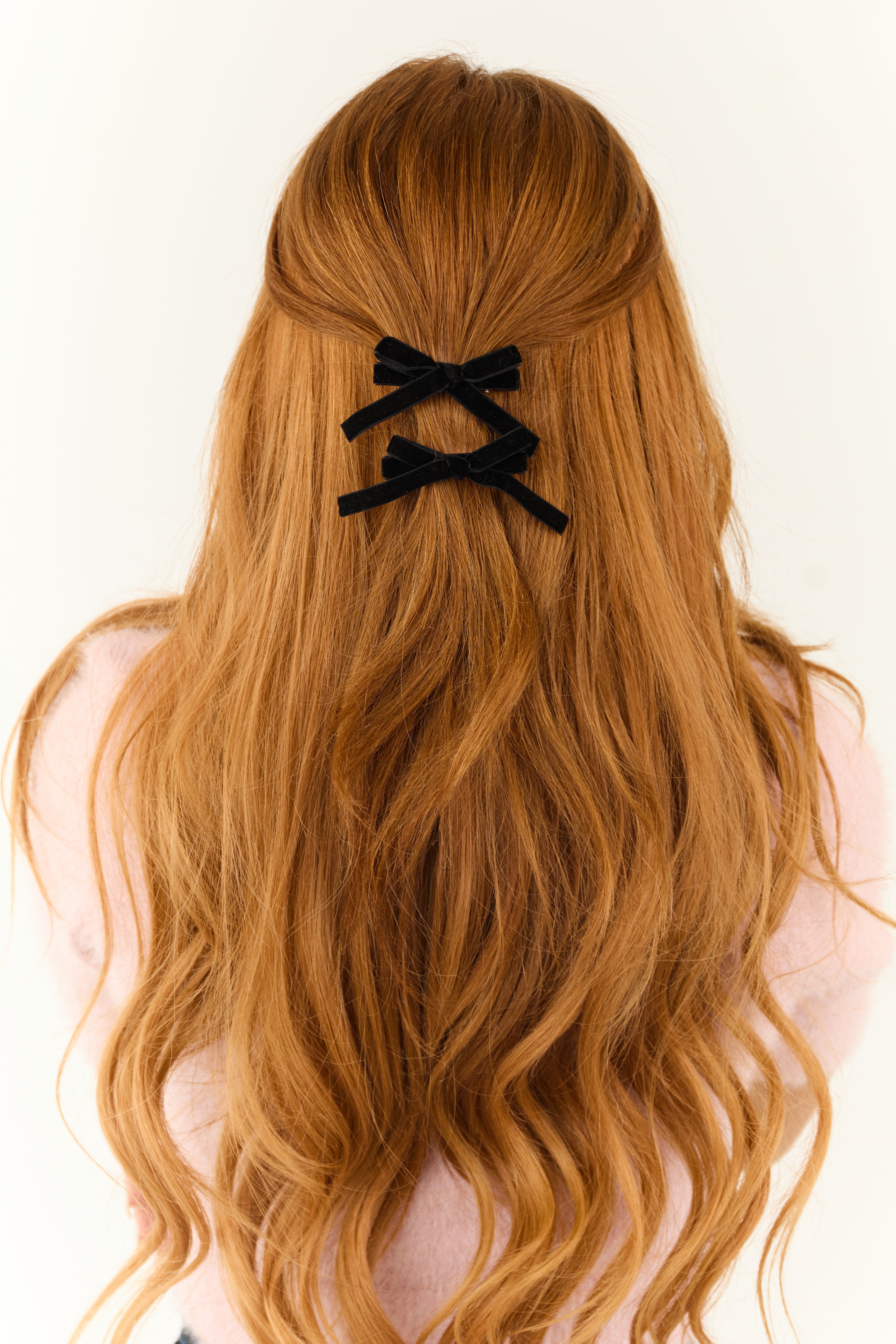 Black Velvet Bow Hair Clip Set Of 2